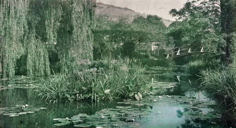 Waterlily Pond och Japanese Bridge i Monets trädgård i Giverny, tidigt 1920-tal (foto)